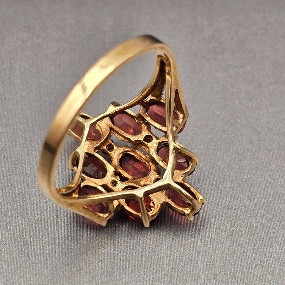 10K Yellow Gold Garnet & Diamond Ring Size 7 Signed CI 9 Oval Gemstones 3.03g - Picture 5 of 12